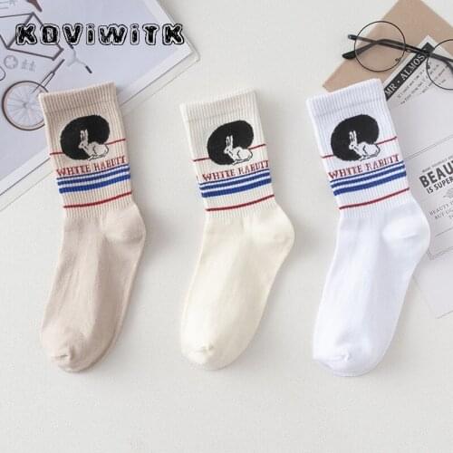 White rabbit Short Socks stripe Casual for womens new Winter Fashion Cotton letter Sock Solid Cute Girls Harajuku happy Warm Sox