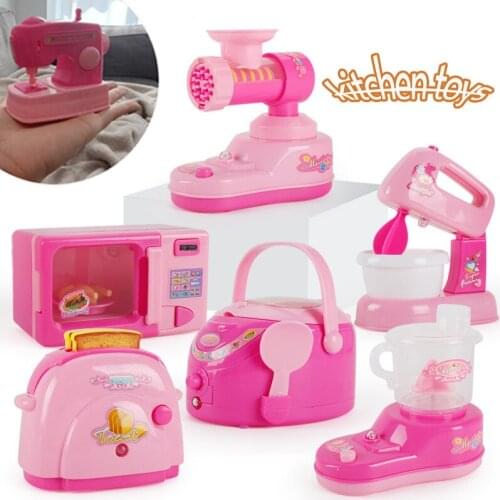 Kitchen Toys Mini Size Household Appliances Children Pretend Play Kitchen Accessories DIY Toy Toaster Cooker Juice Toy For Girl
