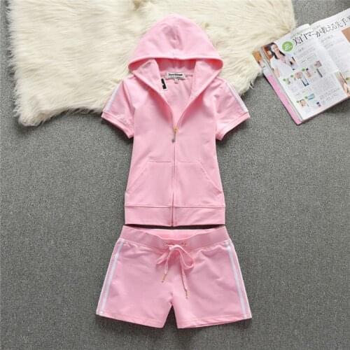 Summer Cotton Sets Women Casual Two Pieces Short Sleeve Hooded T Shirts and Striped Short Pants Solid Outfits Tracksuit S-2XL