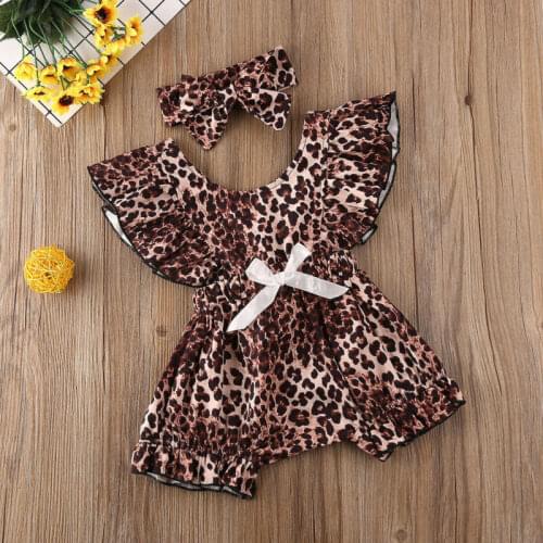 Pudcoco 2021 Summer Baby Bodysuit Baby Girls Clothes Waist Lace Fly Sleeve Bodysuit Jumpsuit Outfits Headband Two pieces Clothes