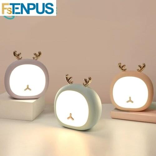 Cute Pet Night Light Deer Bunny Nursey Light For Kid Baby Stepless Touch USB Rechargeable Table Lamp Home Decoration