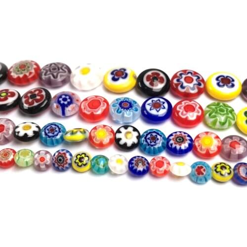 Fashion Mixed Flat Round Shape Millefiori Flower Lampwork Glass Beads DIY Accessories for Jewelry Making Necklace Bracelet Gifts