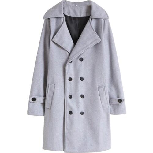 LUCLESAM Men Winter Warm Solid Color Woolen Trench Coat Long Double Breasted Overcoat abrigo hombre manteaux longs