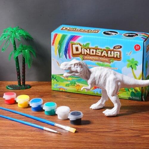 1set Diy Graffiti Dinosaur Model 3d Painted Hand Coloring Tyrannosaurus Watercolor Painting Toy Animal White Mold For Kid Gift