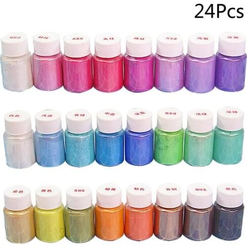 24 Pcs 10g/bottle Mica Powder Pearl Pigment Natural Powder Pigment Set for Soap Making/Bath Bomb/Nail Art