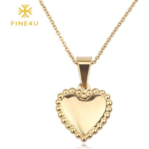 FINE4U N167 Simple Gold Color Heart Pendant Necklaces Stainless Steel Link Chain Necklace For Women Girls Wedding Gifts