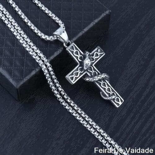 Punk Snake Necklace Cross Pendant For Men Boy Goth Jewelry Gift With 3.0MM Stainless Steel Chain