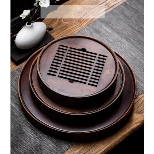 Natural Bamboo Wood Tea Tray-Drained Tea Tray-Chines Tea Set Tea Table-Round Storage Water Tray-Puer Tea Tray Kitchen Accessorie