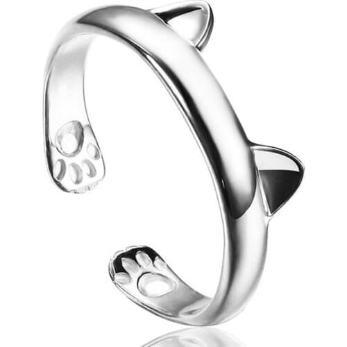 Silver Plated Cat Ear Ring Design Cute Fashion Jewelry Cat Ring for Women Young Girl Child Gifts Adjustable Anel Wholesale