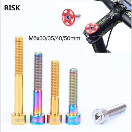 RISK 2pcs M6x50mm Bike Headset Bolt Titanium Ti Bicycle Stem Top Cap Bolt Screw ylindrical Head Bolt Screw op Cap Bolt Screw