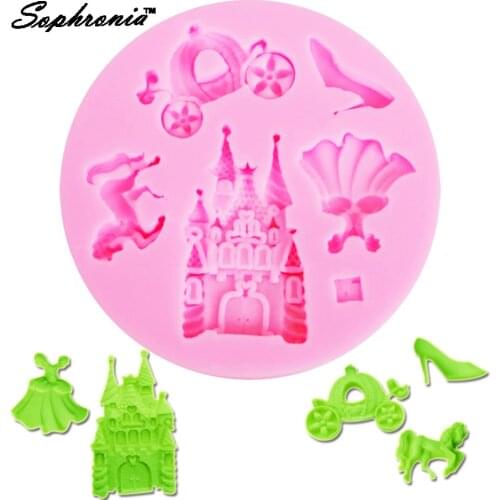 Sophronia M558 Fairy Dress Castle Coach Dress Glass Slipper Horse Shape Silicone Molds princess Cake Decoration Tools 8.6*0.8cm