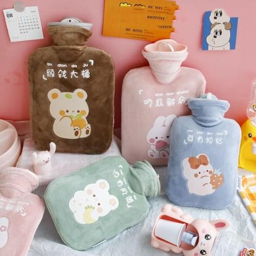 Hot Water Bottle Bag Soft Cozy Plush Cover Winter Warm Heat Reusable Hand Warmer Cute Rabbit Portable Stress Pain Relief Therapy
