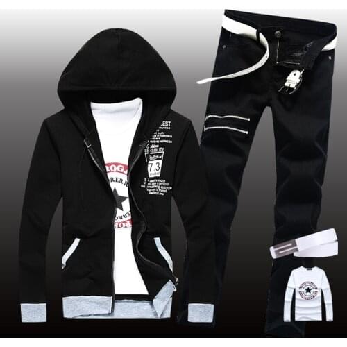 Thin Mens Casual Set Jacket Pants 2pcs Hooded Coats Long Sleeve Long Trousers Letters Printed Boys Sweat Suit Set A3