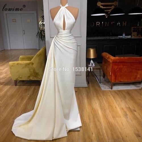 Simple Elegant White Celebrity Dresses Women Party Night Mermaid Sexy Prom Dresses Turkish Couture Formal Evening Gowns Vestidos