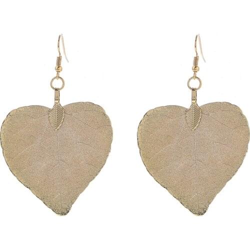 LOVBEAFAS Natural Heart Real Leaf Big Earrings For Women Fashion Jewelry Statement Long Drop Dangle Earrings Love Party Gift