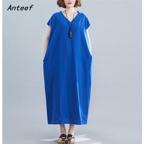 Short sleeve plus size cotton vintage dresses for women casual loose long summer woman sun dress elegant clothes 2021 sundress