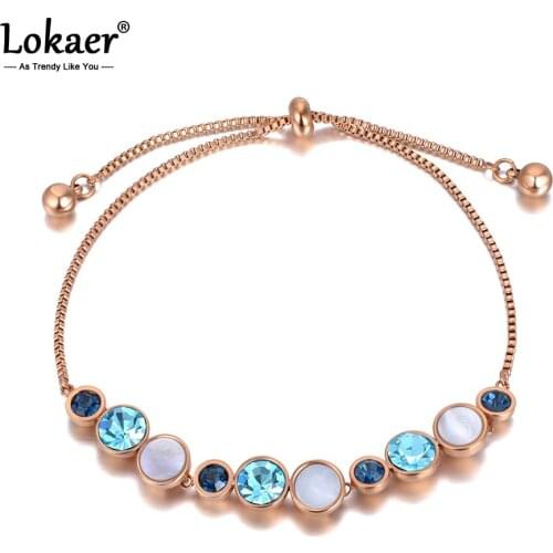 Lokaer Fashion Titanium Stainless Steel Charm Bracelets For Women Bohemia Blue CZ Crystal Party Chain Adjustable Bracelet B20170