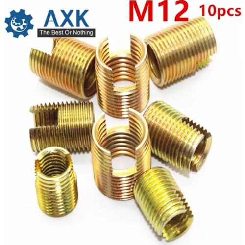 10pcs M12 Self Tapping Thread Insert Screw Bushing M12*M16*22mm 302 Slotted Type Wire Thread Repair Insert Steel With Zinc