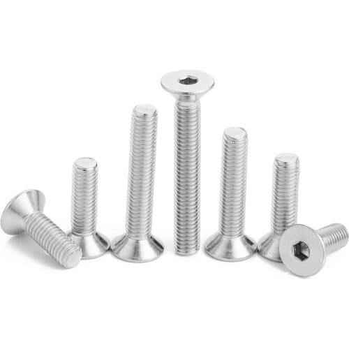5/50pcs M2 M2.5 M3 M4 M5 M6 M8 M10 304 Stainless Steel Hexagon Hex Socket Countersunk Screw Flat Head Screw Allen Bolts DIN7991
