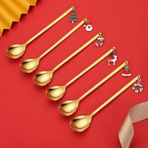 6pcs Coffee Scoop Stirring Dessert Spoon Stainless Steel Anti Rust Gift Christmas Decoration New Year Home Kitchen Xmas