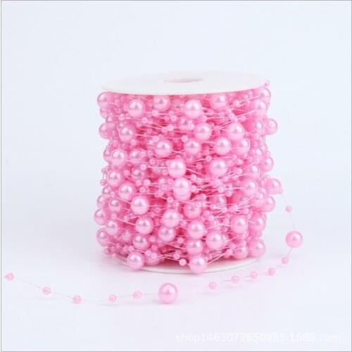 60meters Fishing Line Artificial 8+3mm Pink Pearls Beads Chain Garland Flowers For Wedding Bridal Bouquet Flower Decoration