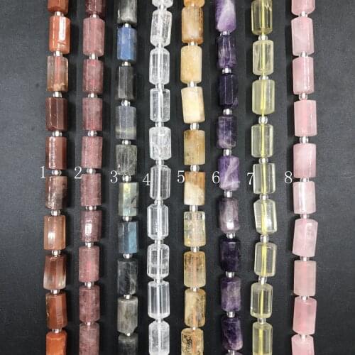 8 Stone Choice 20pcs/strand,Natural Crystal Faceted Tube Cylinder Nugget Pendant Beads Amethysts Rose Lemon Quartz Labradorite