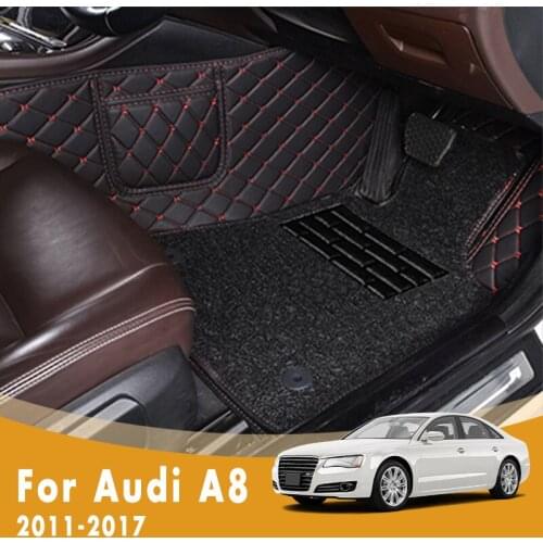 RHD Car Floor Mats For Audi A8 2017 2016 2015 2014 2013 2012 2011 Double Layer Wire Loop Custom Foot Pads Carpets Covers Rugs