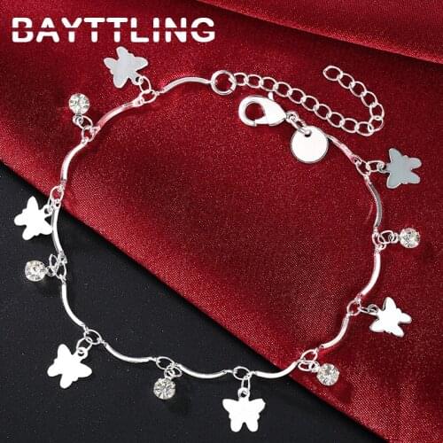 BAYTTLING 925 Sterling Silver AAA Zircon 8 Inch Fine Butterfly Pendant Bracelet For Woman Luxury Christmas Party Jewelry Gift