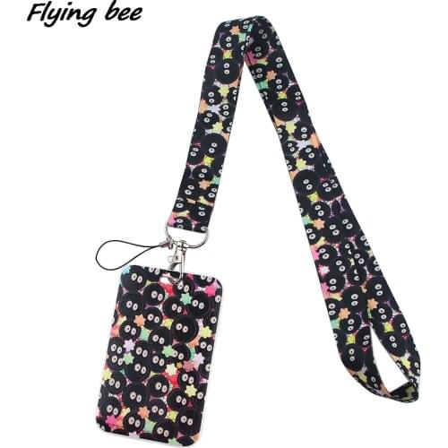 Flyingbee X1634 Lovely Black Briquettes Lanyard Card ID Holder Car KeyChain ID Card Pass Gym Phone Badge Key Ring Holder Jewelry