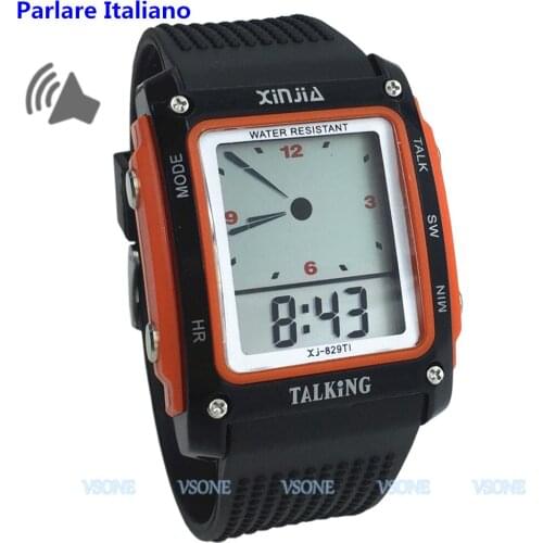 Black and Orange Color, Italian Talking Watch for the Blind and Elderly Electronic Digital Sports Watches 829TI-O