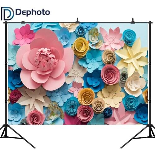 DePhoto Colorful 3D Paper Flowers Wall Baby Newborn Photography Backgrounds Customized Photographic Backdrops For Photo Studio
