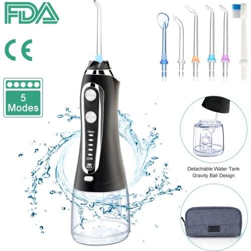 5 Modes Portable 300ml Oral Irrigator USB Rechargeable Dental Water Flosser Jet Waterproof Irrigator Dental Teeth Cleaner+5 Tips