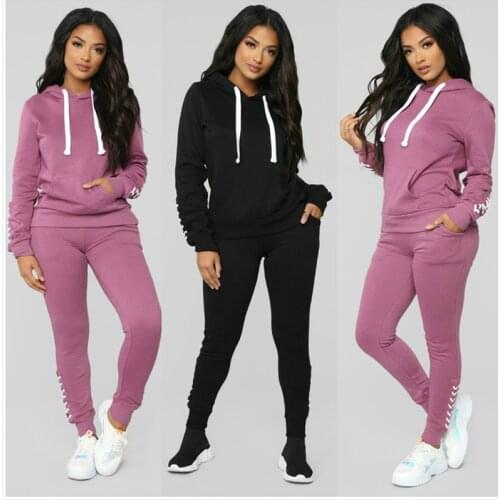 Two Piece Set Women Spring Autumn Tracksuit Hooded Solid Color Sweatshirt Top And Pants Suits Joggers Female Clothes Mujer Ropa