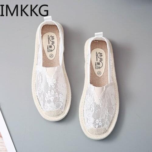 Summer Lace Flat Shoes Women Casual Fisherman Flats Ladies Hollow Breathable Air Mesh Lightweight Sequins Lazy Loafers A00323