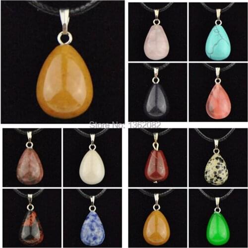 LOT 12pcs Fashion 3D Water Drop-shaped Natural Stone Necklace Choker Tigers Eye Malachite Teardrop Pendants Gift MN485