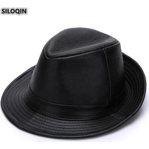 SILOQIN Trend Panama Fashion Genuine Leather Hat Autumn Winter Cowhide Fedoras For Men Elegant Gentleman Leisure Party Jazz Hats
