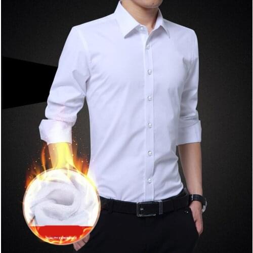 2018 fashion winter long sleeve fleece shirt men plus size 4xl slim fit warm mens dress shirts