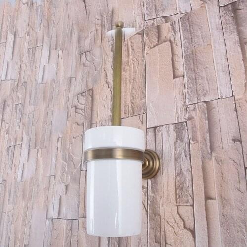 Wall Mounted Vintage Retro Antique Brass Bathroom Toilet Brush Holder Set Bathroom Accessory Single Ceramic Cup mba733