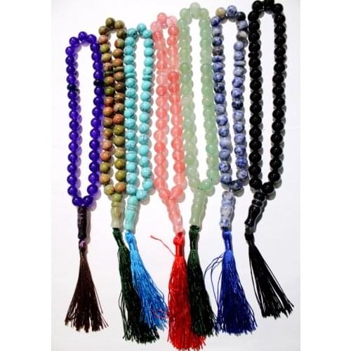 Natural Stone 33 beads Quartz Crystal aventurine opal Tassel Pendant Tasbih Allah rosary prayer beads Islamic muslim tasbih