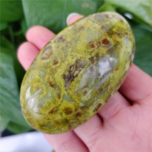 Natural Green Opal Flower Crystal Stone Polished Irregular Oval Palm Worry Stone Healing Minerals