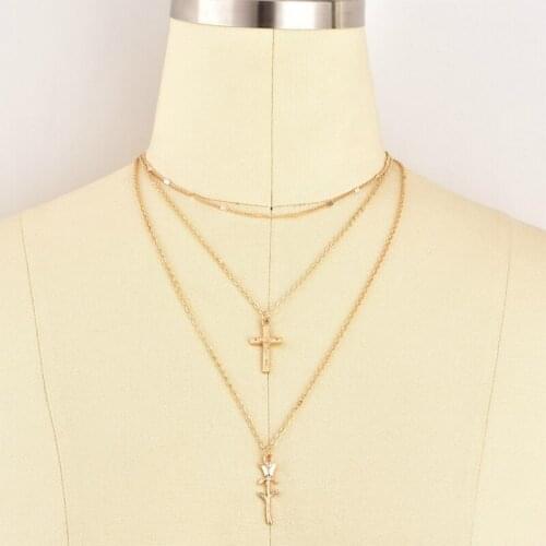 New necklace Bohemian fashion personality necklace rose gold cross multilayer female necklace jewelry wholesale Choker