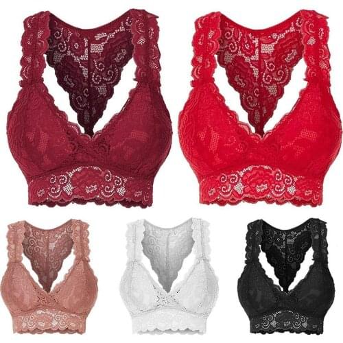 Sexy Women Wireless Bras Solid Color Floral Lace Raceback Padded Bras Brassiere Bralette Lingeries Women Push Up Bras Underwear