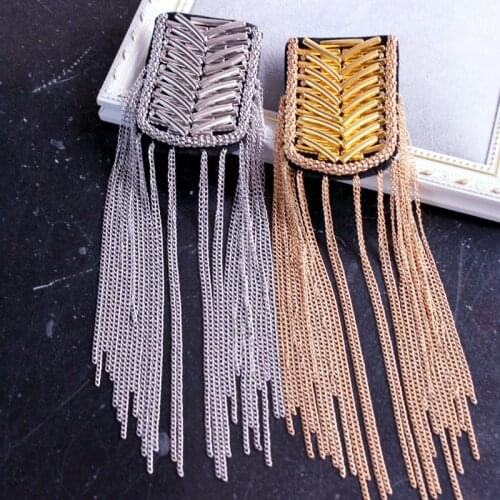 Shoulder Epaulette Handmade Copper Tassel Chain Epaulet Shoulder Boards Badge Brooch Suit Accessories