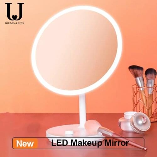Jordan&Judy Portable LED Makeup Mirror Clock Digital Dimmable USB Rechargeable Desktop Night Light Makeup Mirror