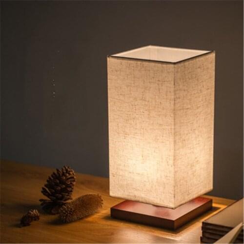 Bedroom Bedside Table Lamp Solid Wood Fabric Decorative Creative Lamp Modern Simple Night Light Free Shipping