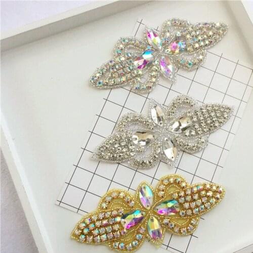 Handmade Luxury Glass Diamond DIY Clothing Decoration Accessories Bridal Dress Rhinestone Applique Silver Gold Patches