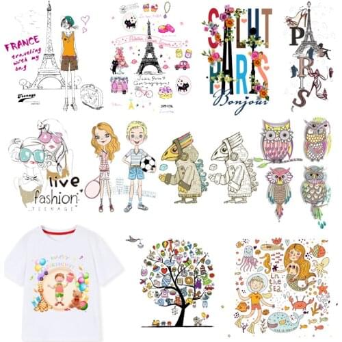 Cute Owl Iron On Patches Boy/girl Heat Transfers Stickers For Stripes Clothes Decor DIY Kids Patch Washable Print Applique F