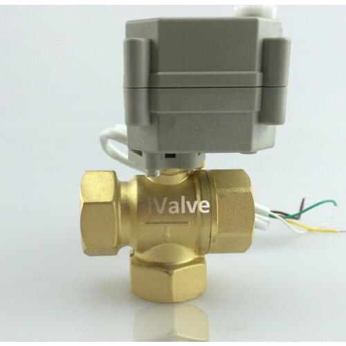 New 3/4" DN20 DC12V 3 Way Motorized Ball Valve,Three Way Brass CR5-01 Position Feedback Electric Ball Valve