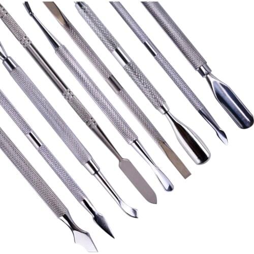 1pcs Double-end Silver Cuticle Remover Stainless Steel Finger Dead Skin Cut Manicure Stirring Rods Nail Art Pusher Tool CH01-16