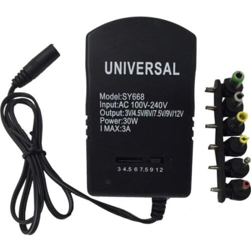 DC3-12V Adjustable Voltage Power Adapter Universal AC Adapter 3A 30W 3V 4.5V 6V 7.5V 9V 12V 6-in-1 Power Supply Charger